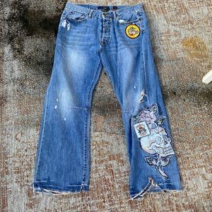 Ed Hardy Vintage Washed Blue Denim Street Jeans Washed Denim Size 38x32